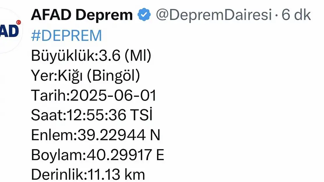 Bingöl'de bir deprem daha