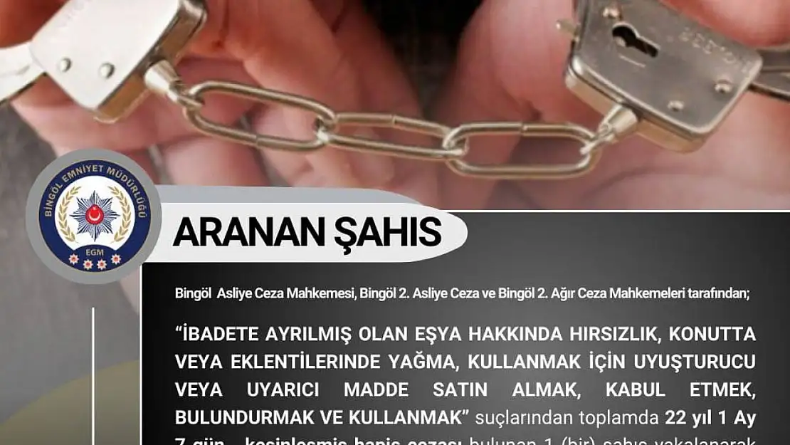 Bingöl'de kesinleşmiş hapis cezası ve araması bulunan 6 kişi yakalandı