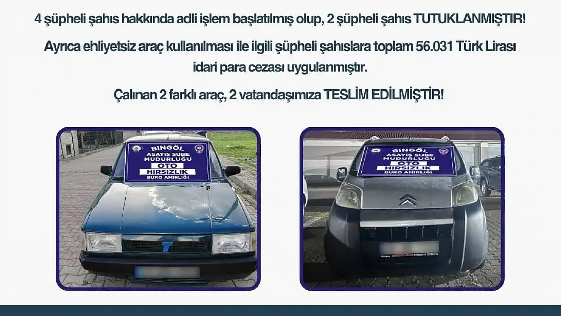 Bingöl'de oto hırsızlığı yapan 6 şüpheli yakalandı