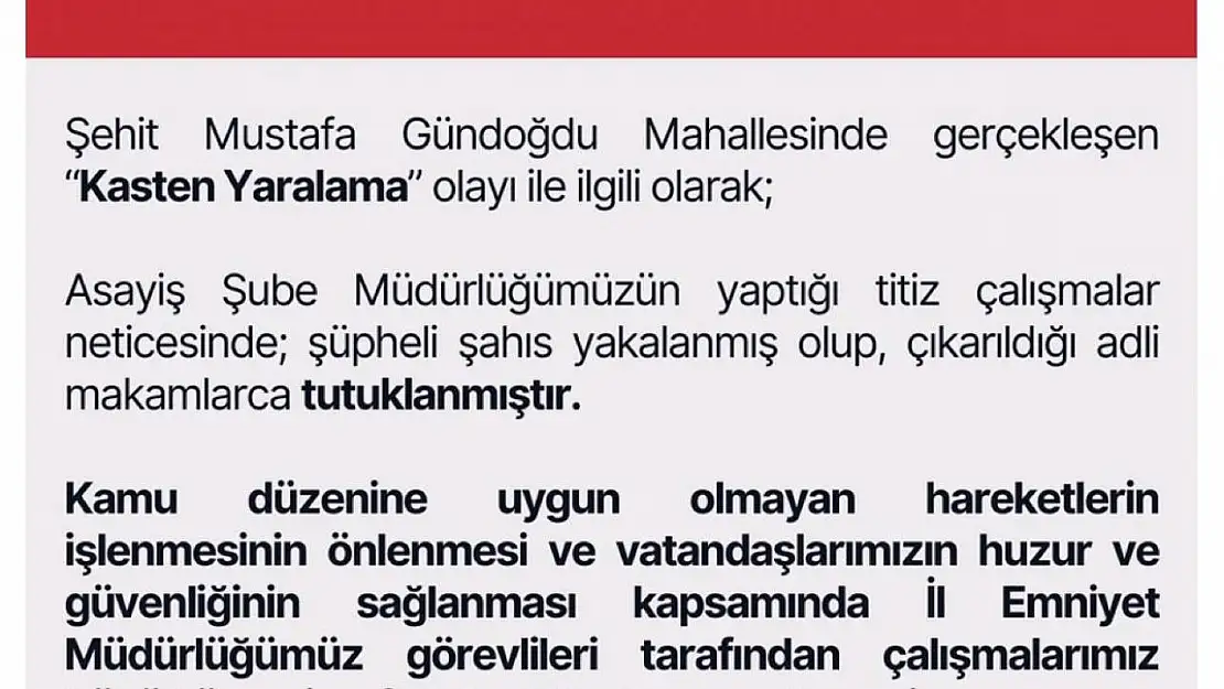 Bingöl'de yaralama olayının şüphelisi yakalandı