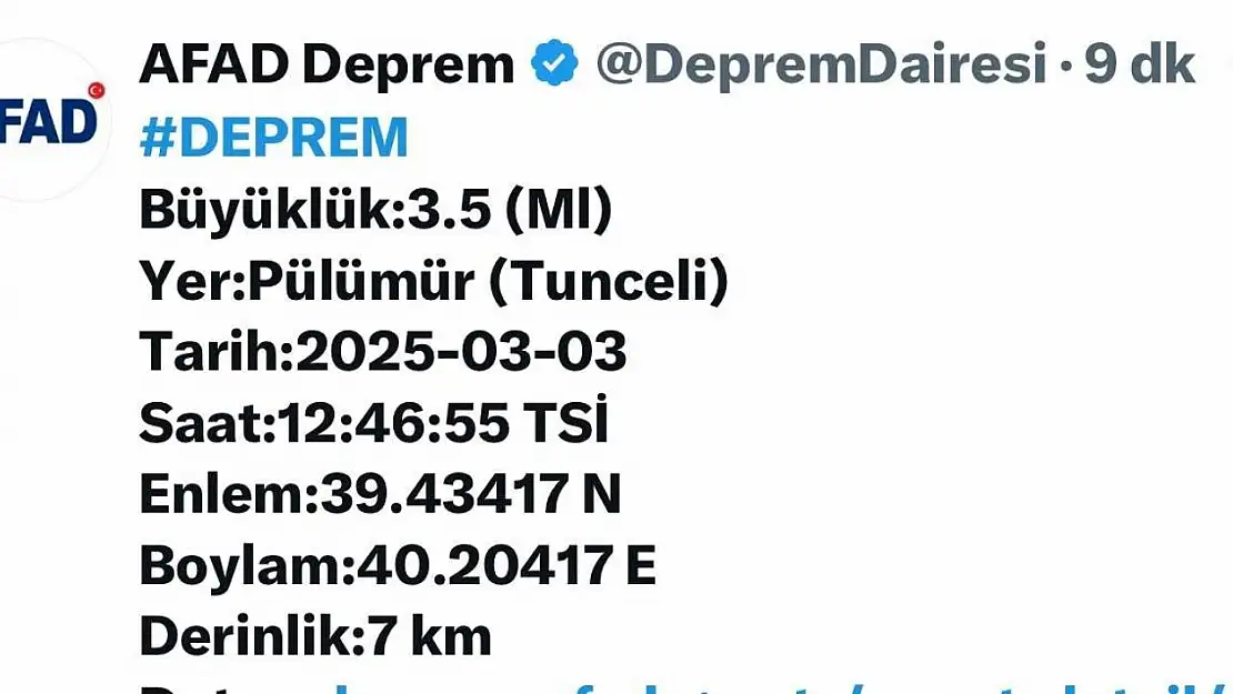 Tunceli'de korkutan deprem