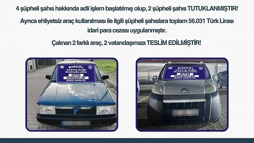 Bingöl'de oto hırsızlığı yapan 6 şüpheli yakalandı